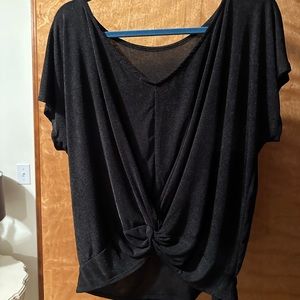 Black short sleeve top with criss cross back